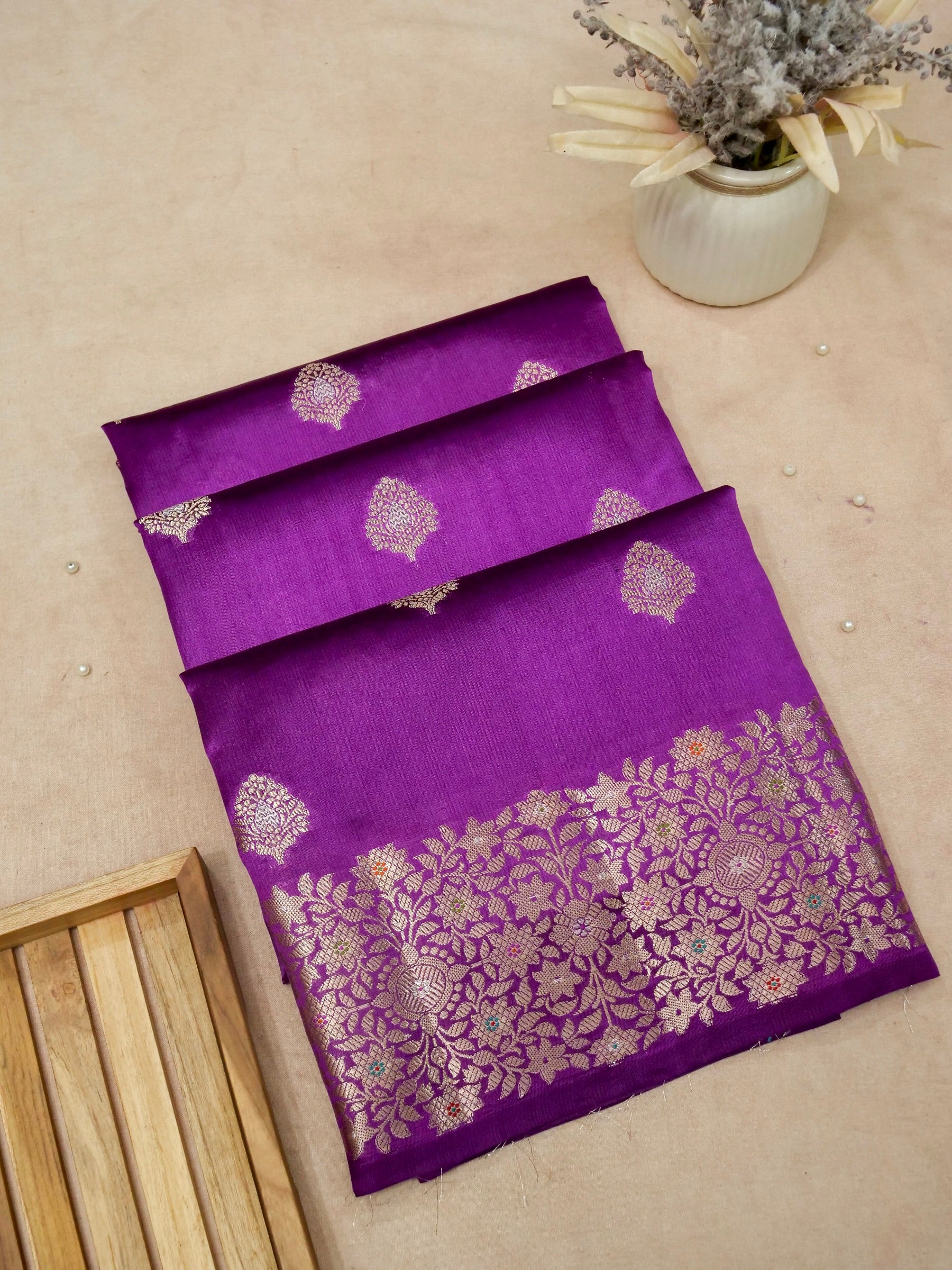 Banarasi Pure Mango Silk Self Dye Allover Sona Rupa Zari Buti with Tilfi Meena Buti Border