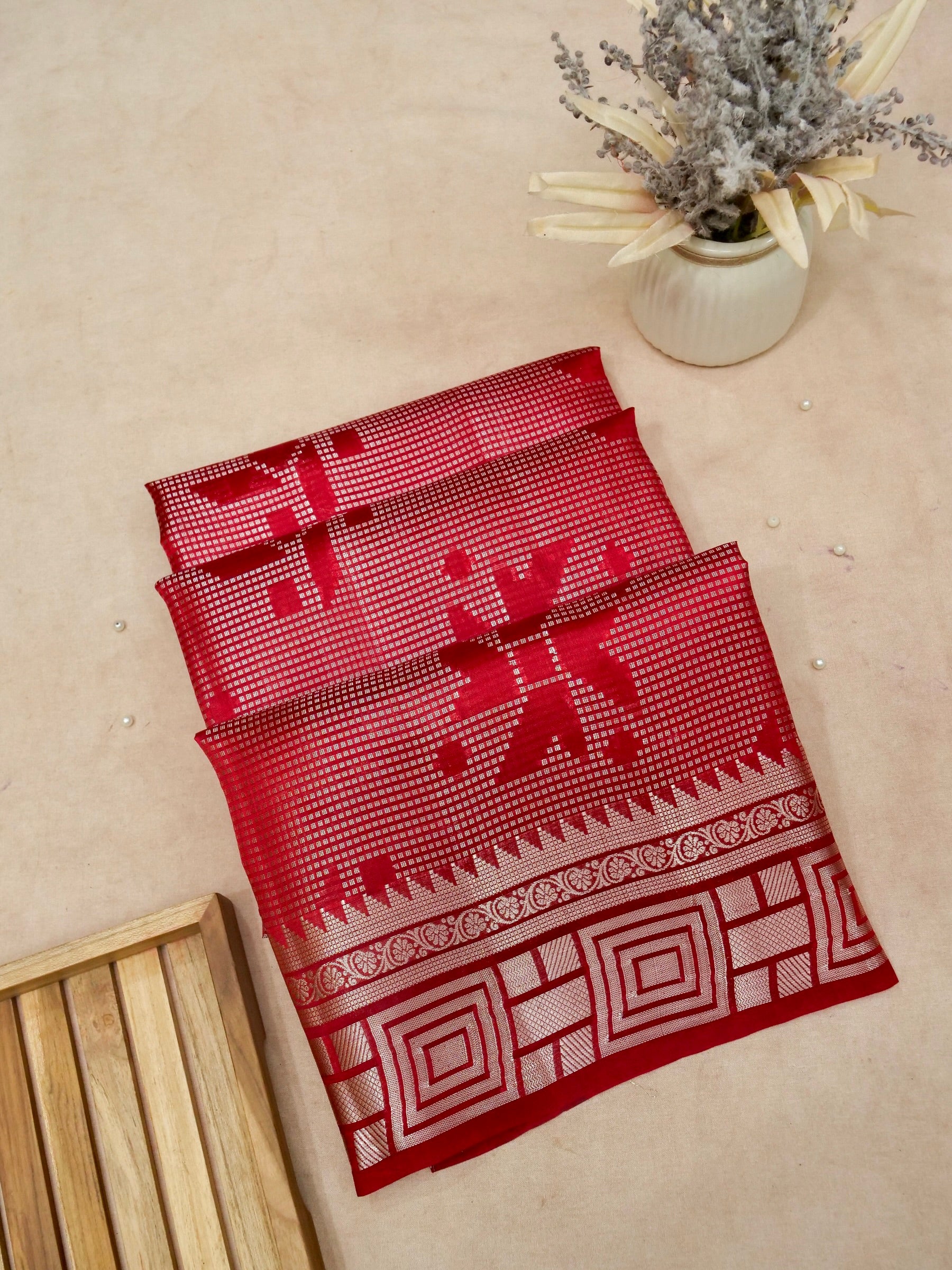 Banarasi Pure Mango Silk Saree Brocade Design Allover Red Colour with Silver Zari Self Dye