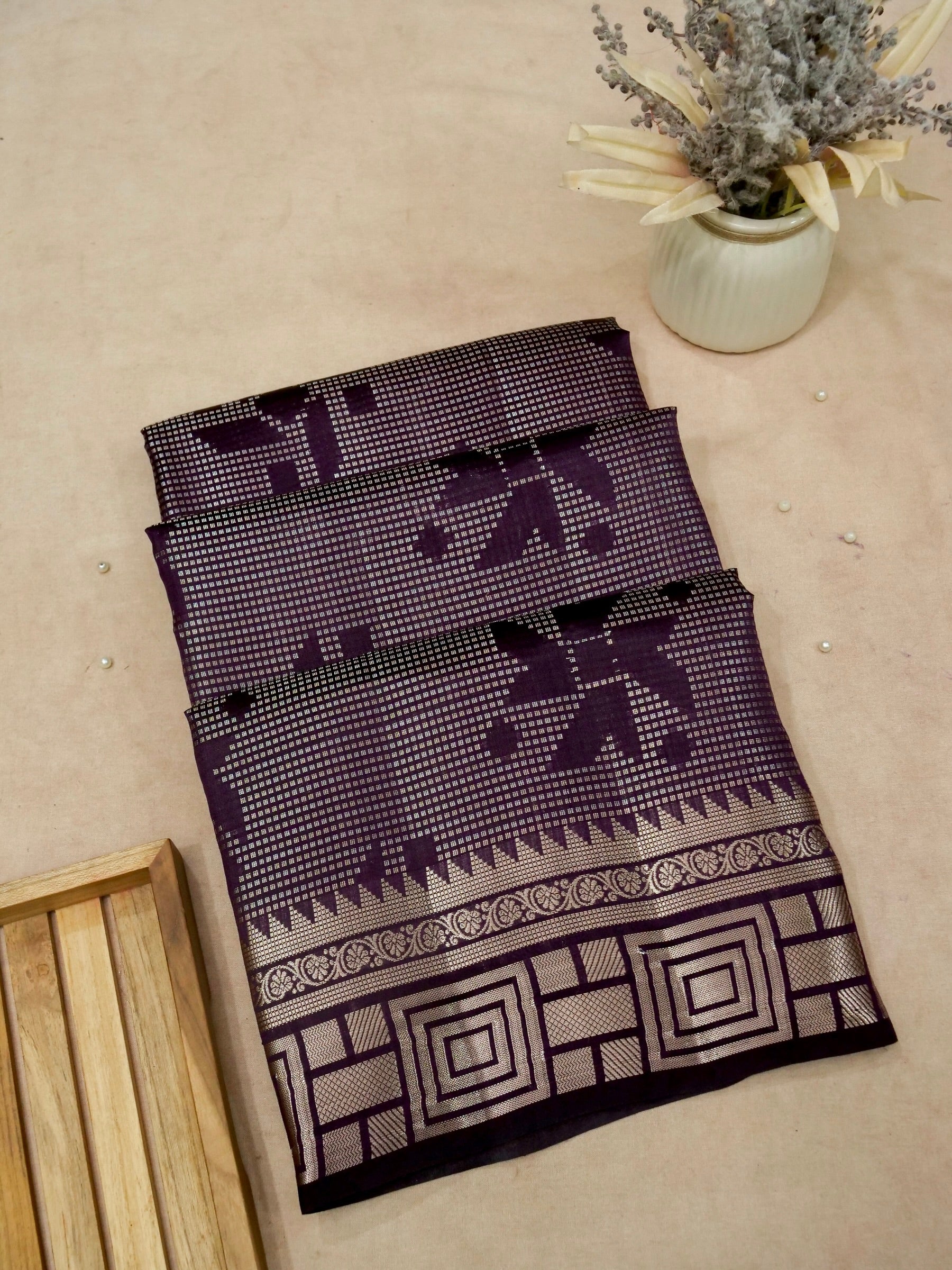 Banarasi Pure Mango Silk Saree Brocade Design Allover Browne Colour with Silver Zari Self Dye