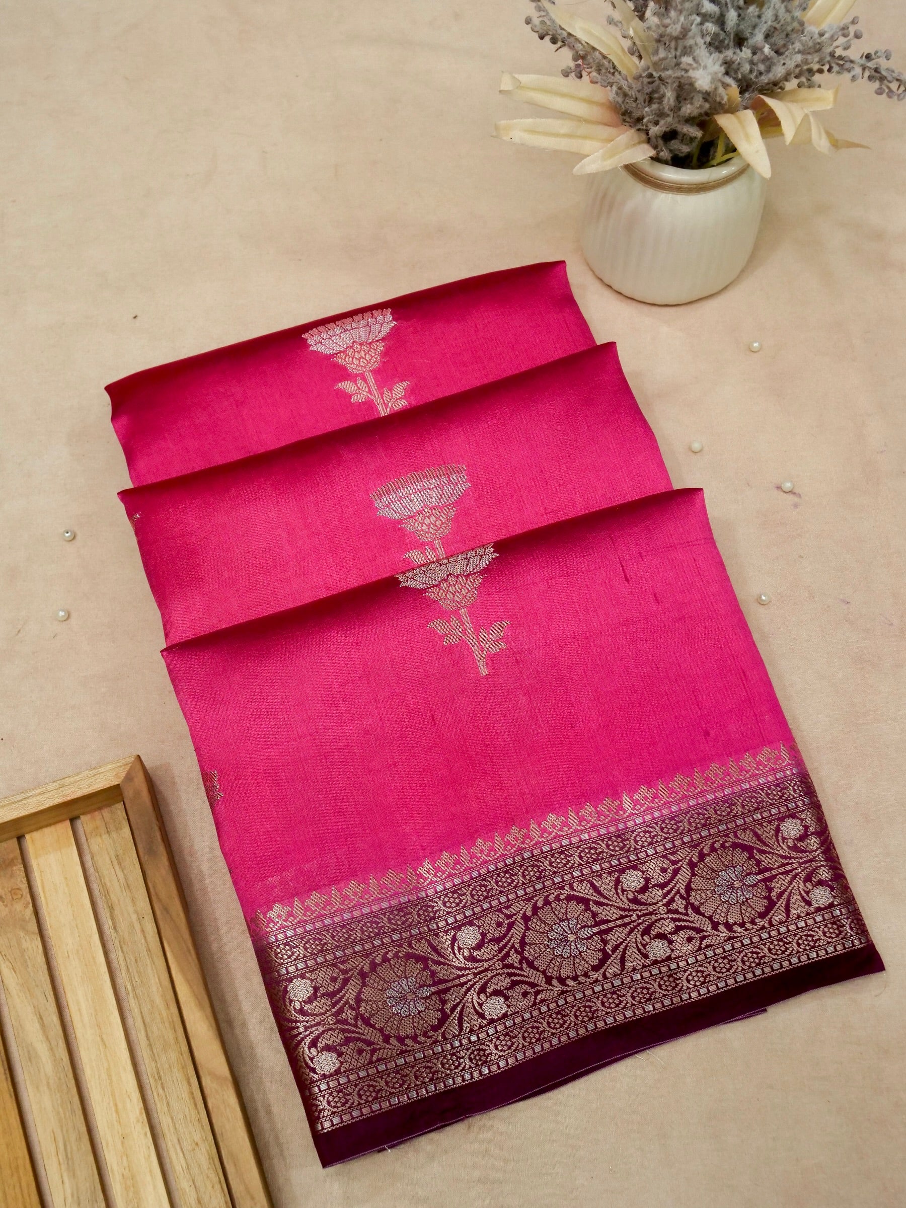 Banarasi Pure Mango Silk Allover Rupa Sona Zari Buti Design Light Weight with Attached Contrast Blouse