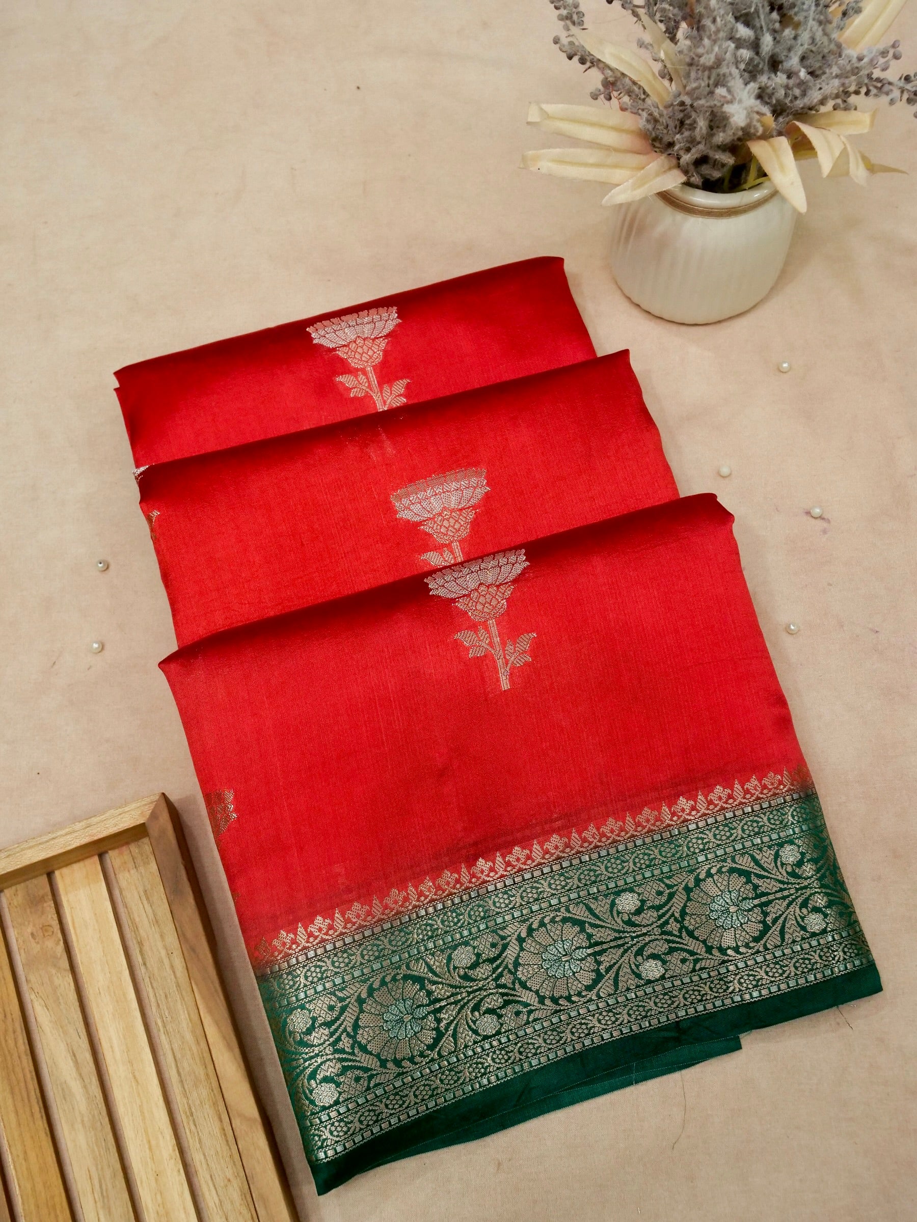 Banarasi Pure Mango Silk Allover Sona Rupa Floral Zari Buti with Contrast Dye