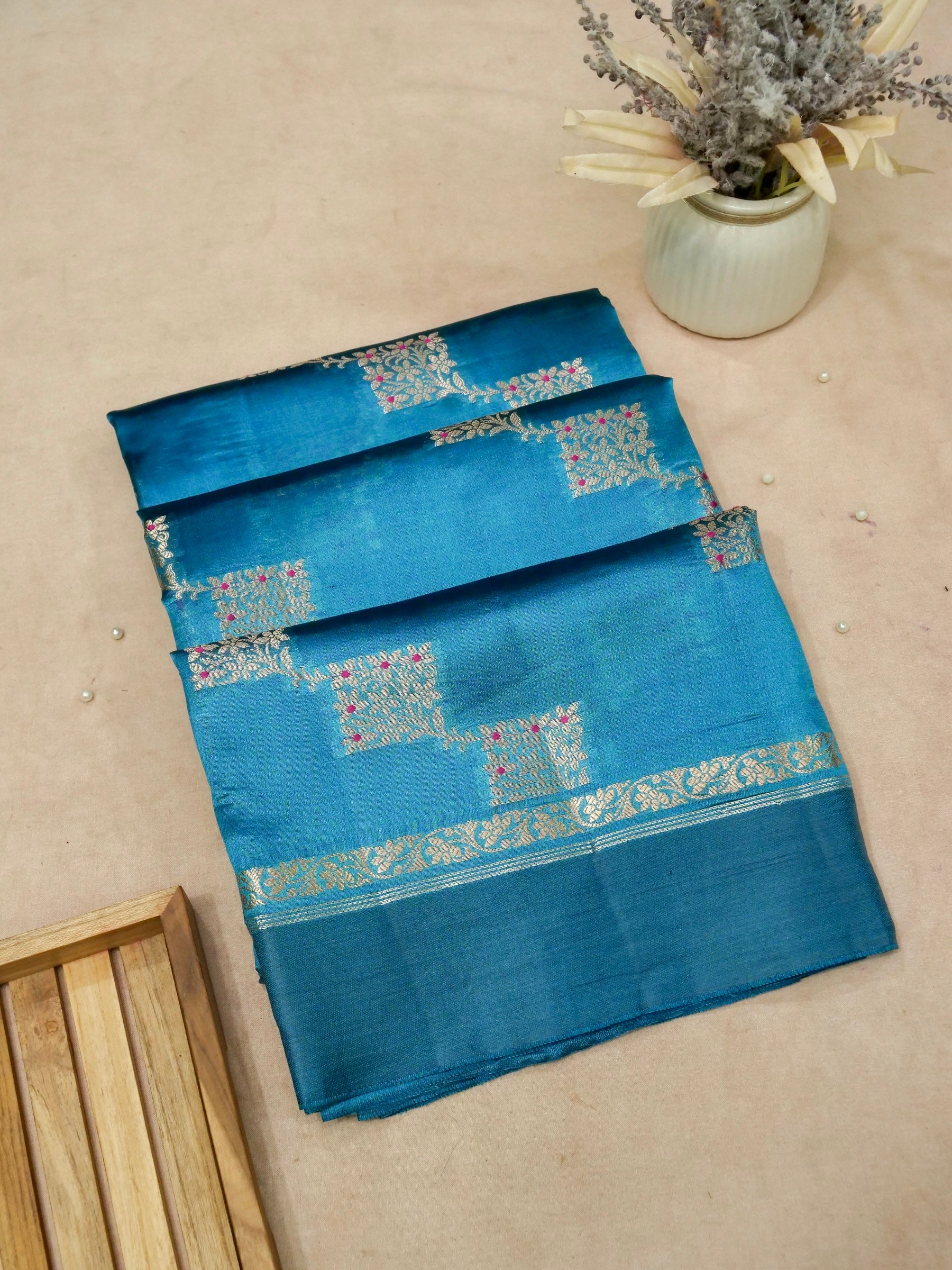 Banarasi Pure Mango Silk Allover Zari Box Self Dye with Resham Meena