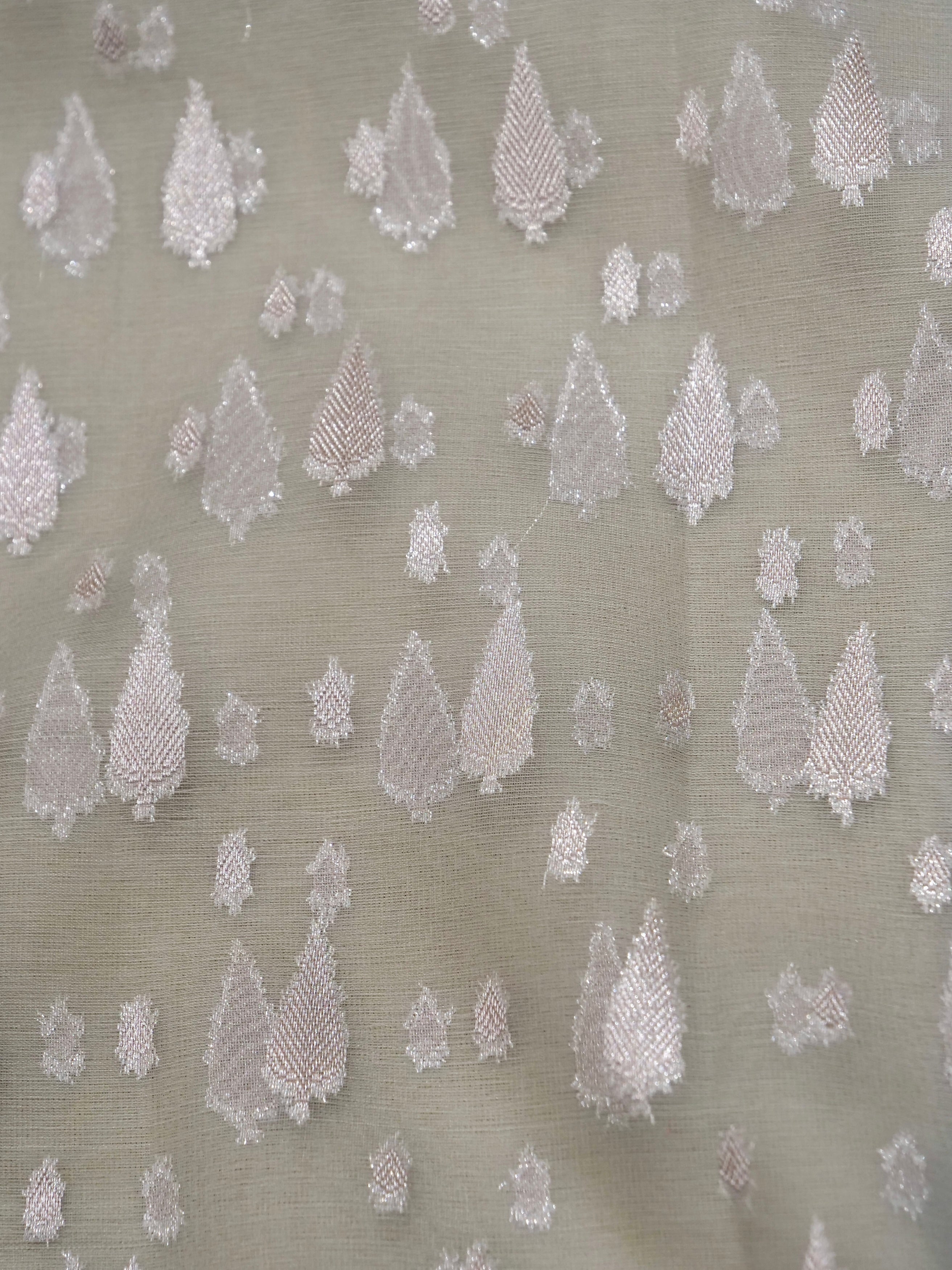 Grey Banarasi Kora Silk Saree with Zari Geometrical Design and Kanchi Border